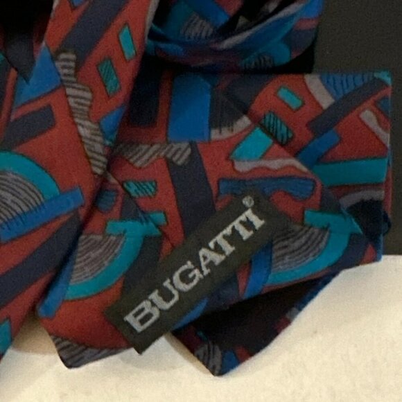Bugatti Silk Tie Red Abstract Blue - Picture 5 of 5